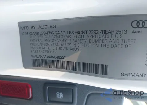 2017 Audi A4 2.0T Premium from USA, damaged, VIN WAUANAF44HN045007